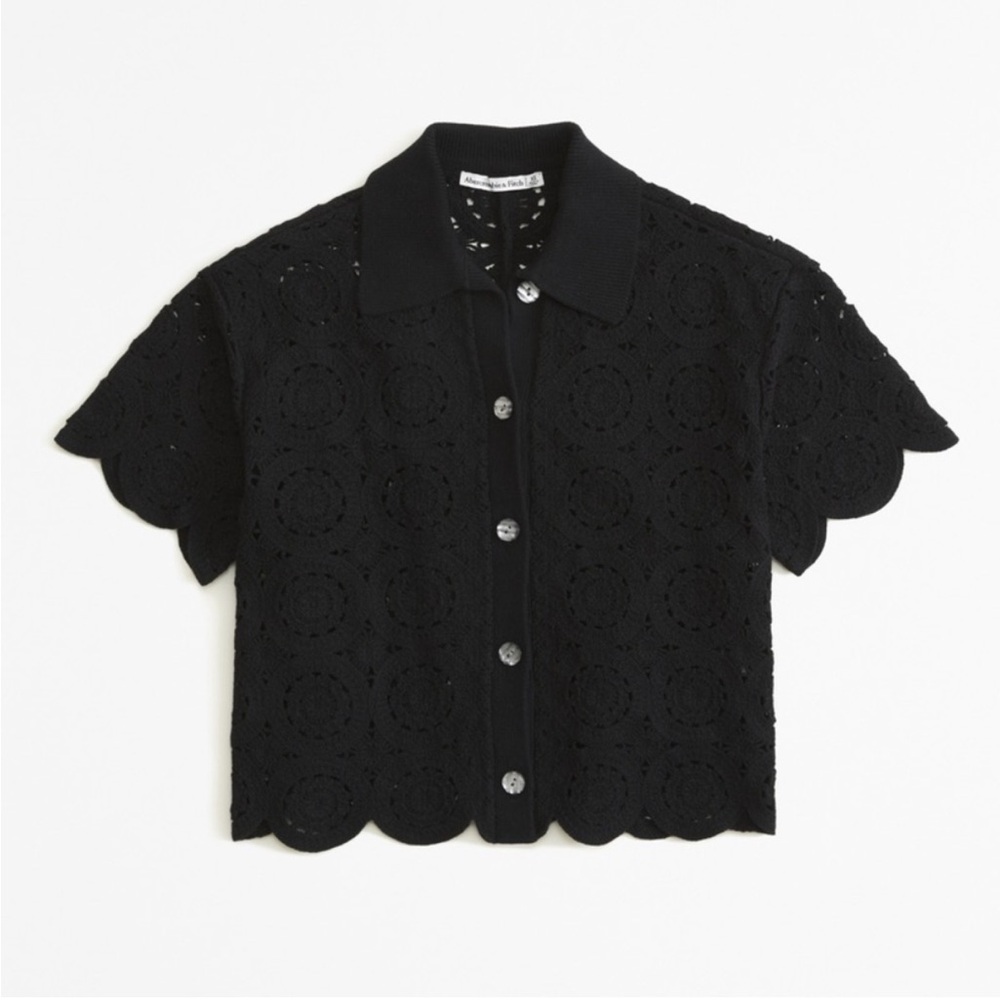 Abercrombie & Fitch Crochet-Style Mosaic Tile Polo Shirt